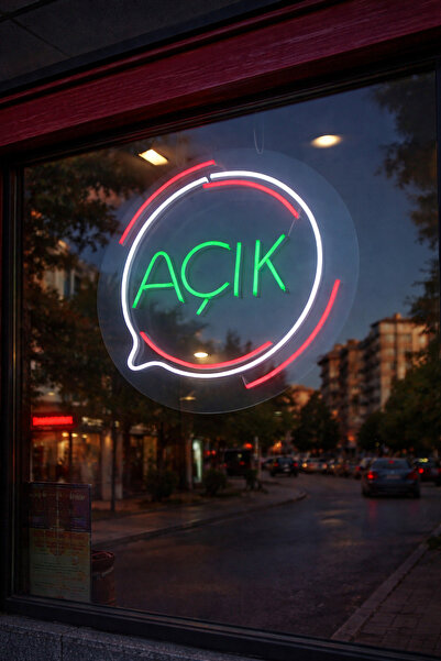 Poznan Lighting Açık Yazısı Neon LED Tabela | Işıklı Cam Vitrin Tabelası