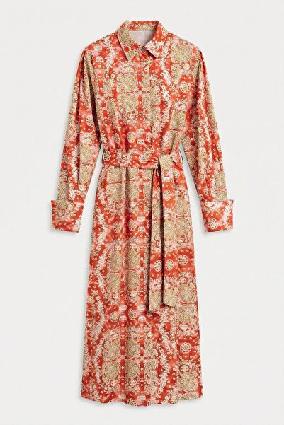 BSL %100 Cotton Desenlı Gömlek Elbise