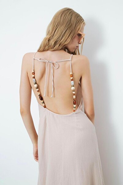 BSL % 100 Cotton Boncuklu Maksi Elbise