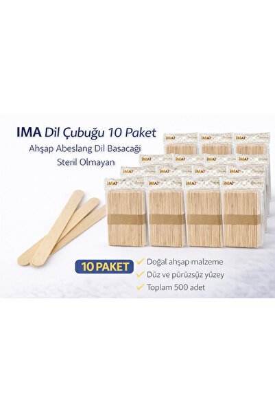 İMA Dil Çubuğu 50 Adet Ahşap Abeslang Steril Olmayan Tahta Dil Basacağı 10 Paket