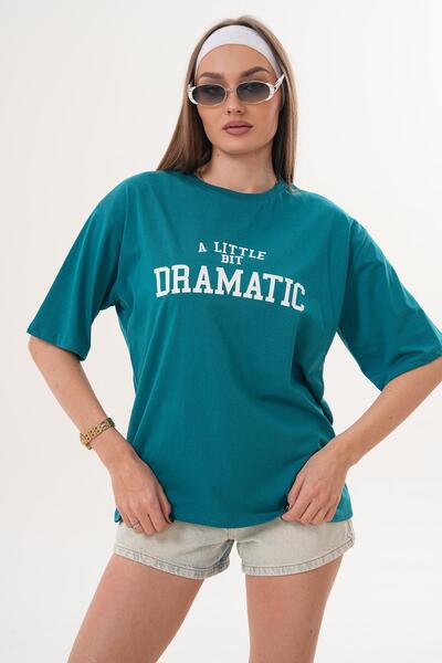 ŞİMAL Women's Print Detailed Crew Neck Oversized T-Shirt 260463