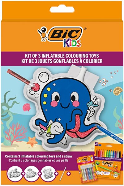 Bic Kit de 3 jucarii gonflabile de colorat, 12 markere de colorat Kid Couleur...