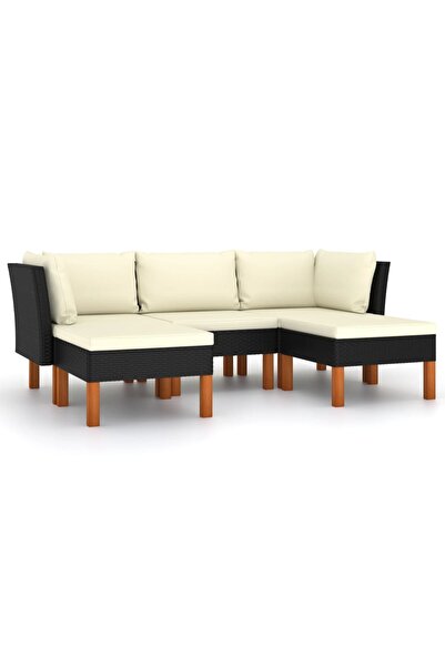 vidaxl Set mobilier de grădină cu perne, 5 piese, negru, poliratan