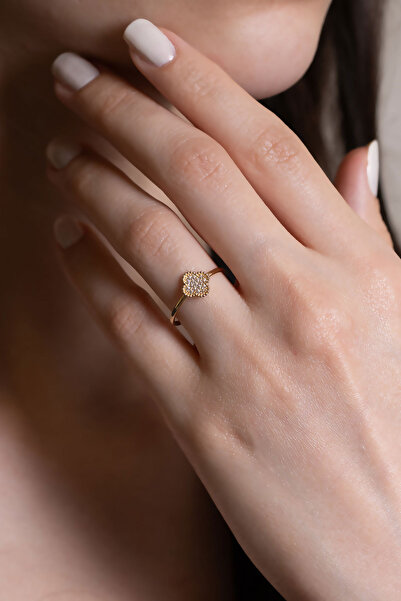 Bayar Gold 14 Ayar Altın Taşlı Yonca Yüzük