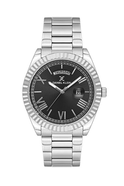 Daniel Klein Black Dial Silver Color Strap 42.5 mm 5 Atm Men's Wristwatch