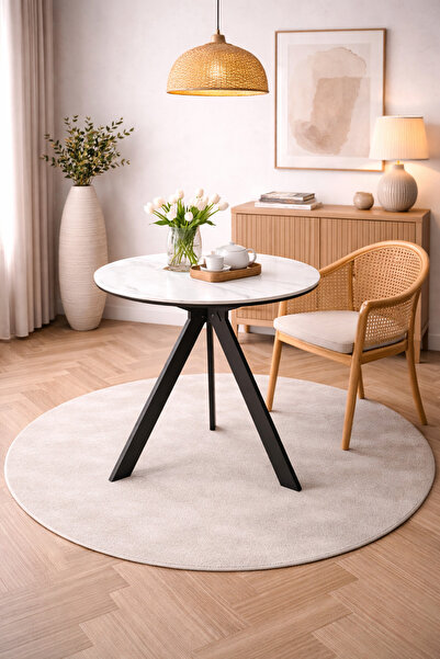 N.zone Modern round cafe table with a marble-effect ceramic top and an elegan...
