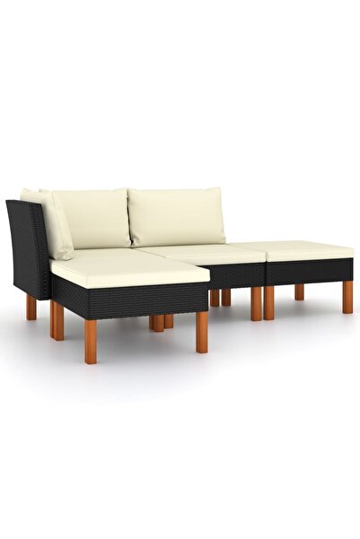 vidaxl Set mobilier de grădină cu perne, 4 piese, negru, poliratan