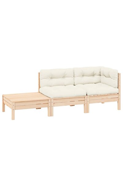 vidaxl Set mobilier grădină cu perne crem, 3 piese, lemn masiv de pin