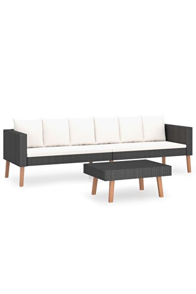 vidaxl Set mobilier de grădină cu perne, 2 piese, negru, poliratan