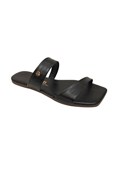 Tkees حذاء نسائي مقدمة مربعة أسود بحزام سميك أنيق للاستخدام اليومي شبشب