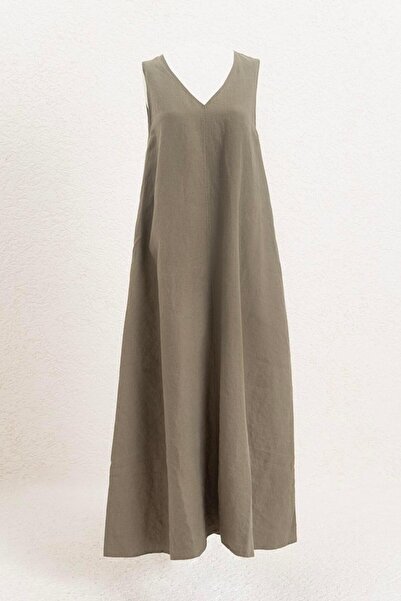 BSL Oversize Keten Midi Elbise