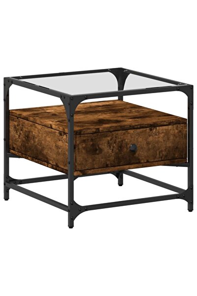 vidaxl Coffee table glass top smoky oak 50x50x45 cm steel