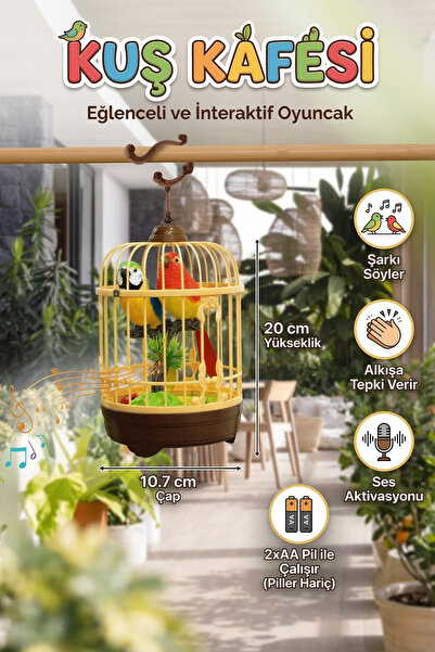 craftivio Sese Duyarlı Şarkı Söyleyen İnteraktif Kuş Kafesi Oyuncak - Pilli v...