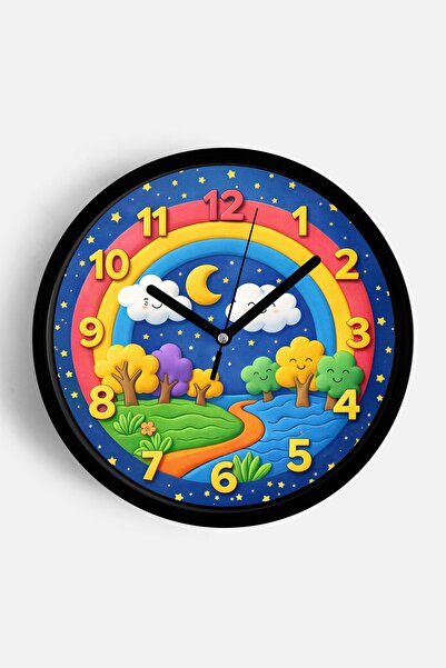 JHAAR Ceas de perete pentru camera copiilor cu tematică peisaj natural, cu de...