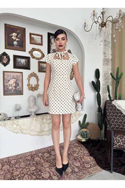 EtikaOnline Puantiyeli İp Detay Mini Elbise