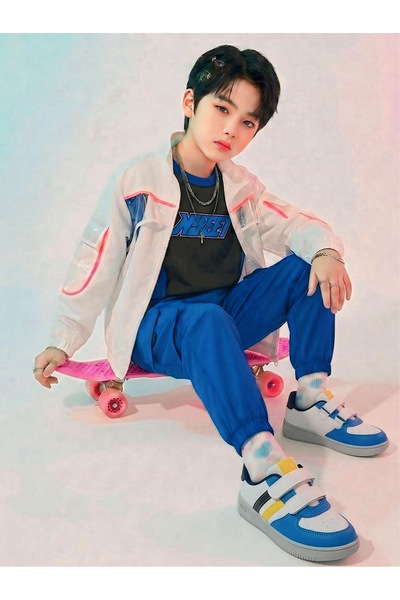 Butik Unisex Çocuk Spor Ayakkabı Sarı/Mavi – Kaydırmaz Taban Cırt Cırtlı Günl...