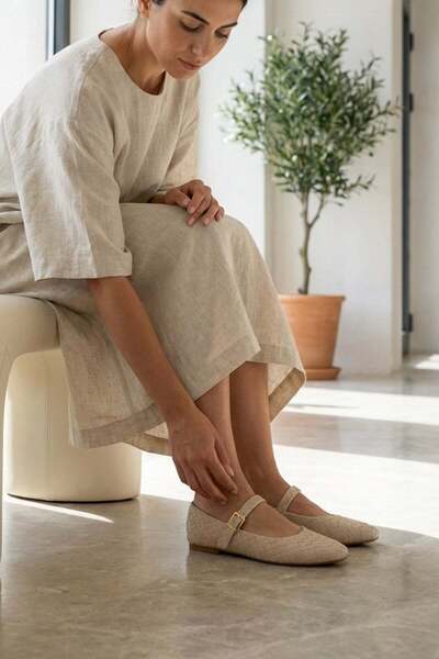 Stilbagshoes تفاصيل حياكة مويرا للنساء B حذاء مسطح بيج