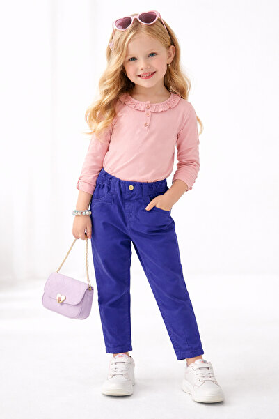 Motebarn Wear Pantaloni mov pentru fete, cu guler cu volane, cu mâneci lungi,...