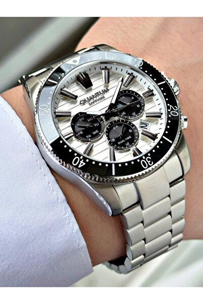 Quantum Functional Silver Color Sapphire Glass Steel Band Steel Case Men's Wr...
