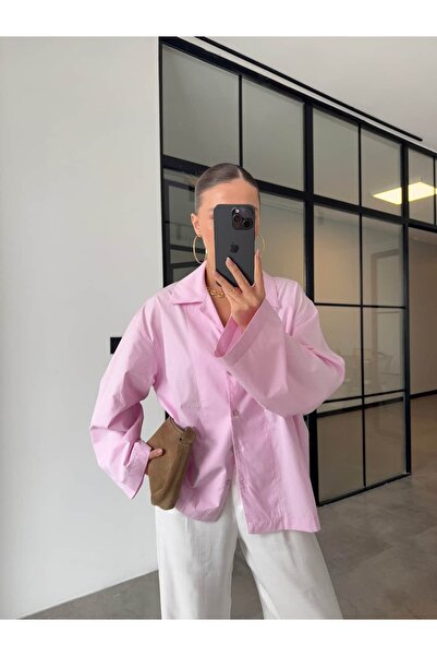 BB Bensu Buyruk Oversize Poplin Fabric Shirt Pink