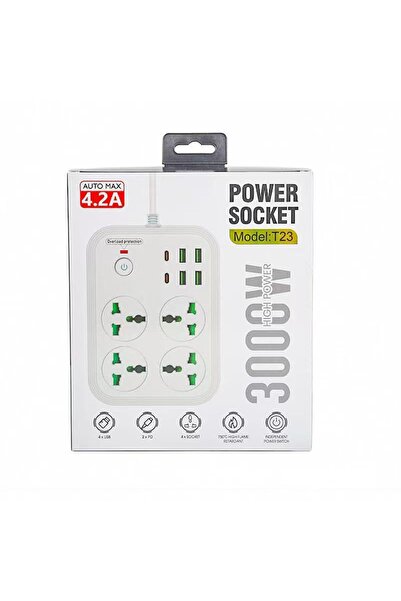 Generic Model: T23 -3000W High Power Socket 3000W with 4USB, 2PD, 6 Power Socket