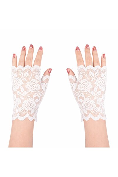 Mustran Mănuși albe scurte fără degete dantelă