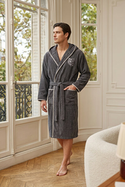 POMY KAPŞONLU KADIN VE ERKEK BORNOZ PAMUKLU-KAPLAN