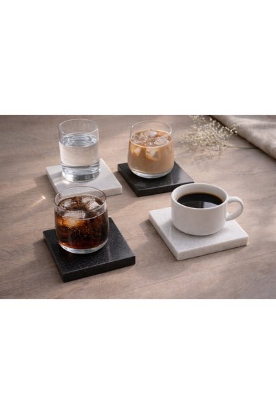 SIRÉ Studio Minimalist Black & White Marble Coaster Set of 4 – Minimal Natural Stone Coasters
