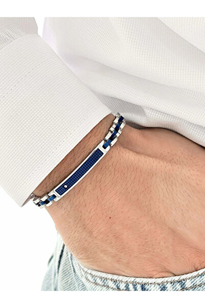 FERRO Navy Blue and Silver Steel Men's Bracelet Frj10155A-L 2 Year Warranty G...