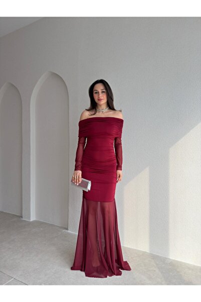 Mooi Butik Yumi̇ Dress 7145 - Burgundy