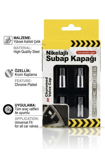 Nikelajlı Çelik Subap Kapağı 4 Adet Set - Krom Kaplama Lüks Lastik Sibop Kapağı