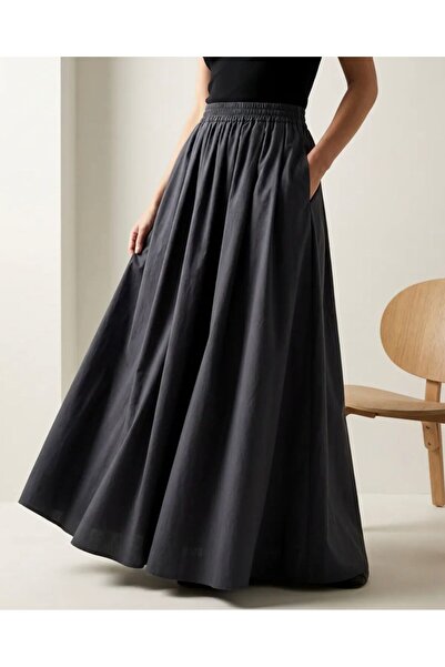 Suem Butik Lacivert Beli Lastikli Maxi Kloş Etek