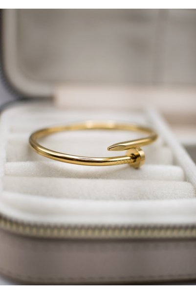 JewAksesuar 316L Stainless Steel Handcuff Bracelet Gold Color Does Not Tarnish