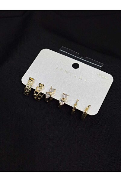 Melisa Takı & Aksesuar 316L Çelik Jewelry Gold Renk 6lı Set Zirkon Taşlı Küpe