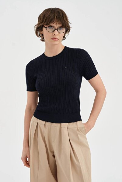 tw3 Women's Knitwear Knitted Front Logo Design Short Sleeve Blouse