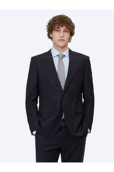Kip Navy Blue Straight Modern Fit Wool Blended Suit