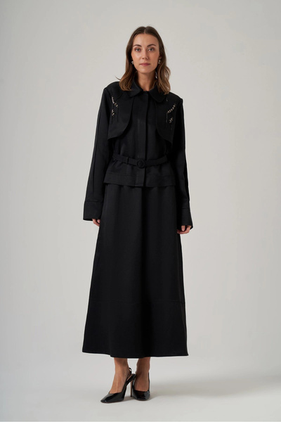 Nuss 1044 Paraşüt Taş İşlemeli Etekli Takım - siyah