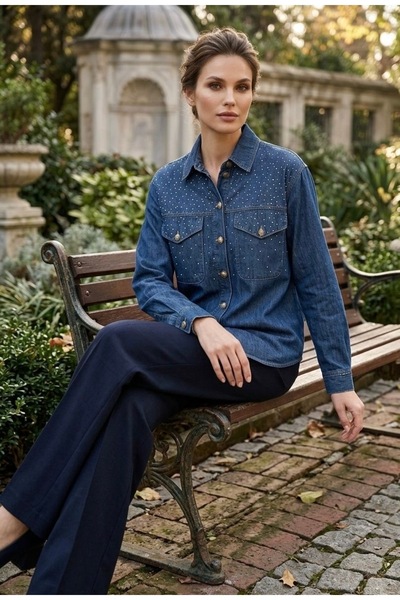 CARLA Taşlı Jean Gömlek