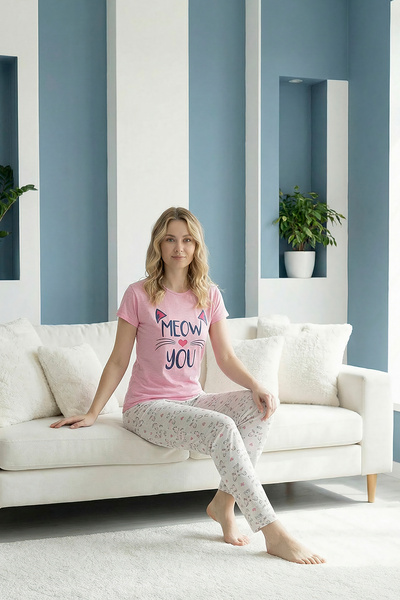 MİSSLALE Σετ γυναικείες πιτζάμες με σχέδια, κοντομάνικο, από ζέρσεϊ