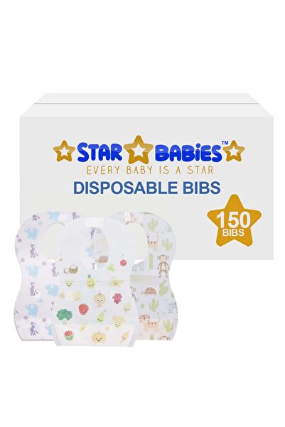 STAR BABiES Disposable Bibs Pack of 150 - Assorted Printed