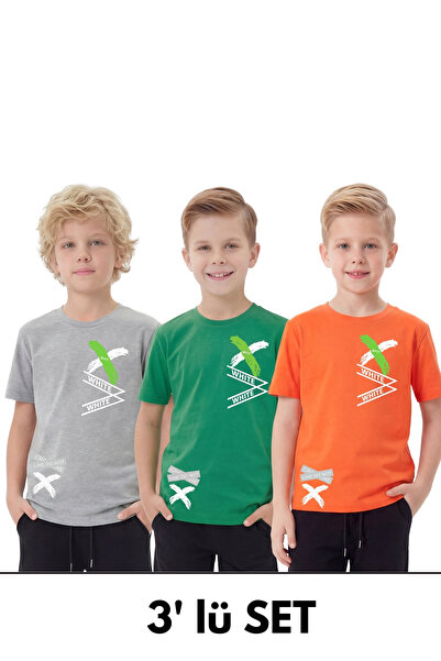 panios kids 3-компонентна къса ръкавна лятна тениска с кръгла яка и бял принт...