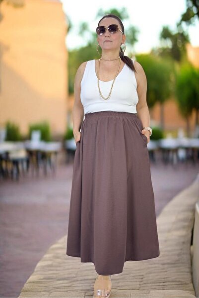 yagmurberen FUSTĂ EVASĂ DIN ȚESĂTURĂ MODAL CU ELASTIC LA TALIE, BUCUȚĂRI DUBL...