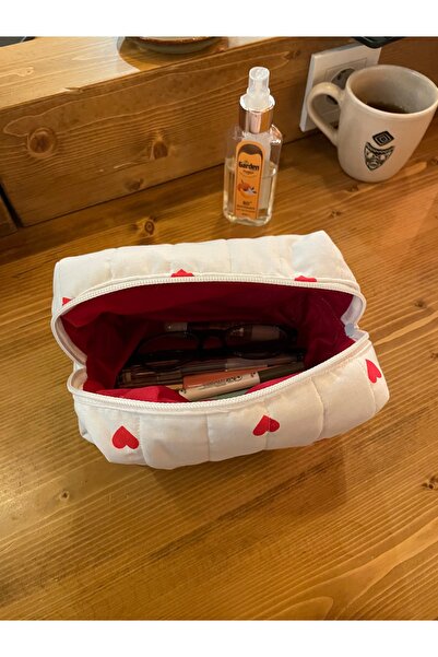 GÖKDAĞ BEDDING Vintage Kalp Desenli Makyaj Çantası – Bez Kozmetik Organizer