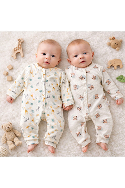 Happy Baby Butik Nayinom %100 Pamuk Erkek Bebek Ayıcık ve Safari Desenli 2'li...