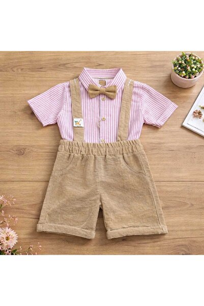 Butik Askılı Papyonlu Erkek Bebek Şortlu Takım