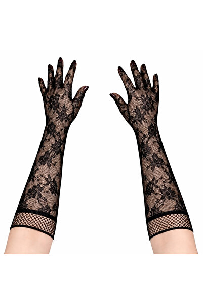 Lisinya Black Long Rose Patterned Lace Women's Gloves - Tygoo