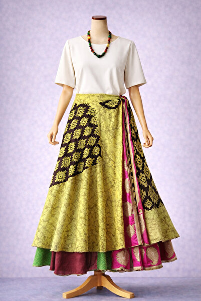 Bohoyasam Nepal Kadın Çift Taraflı İpek Etek – Bohem Desenli, Bağlamalı Model...