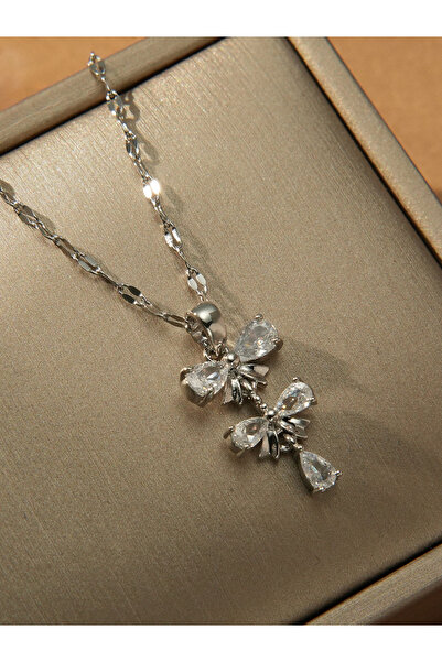 Take Two By Styli Embellished Bow Drop Pendant Necklace