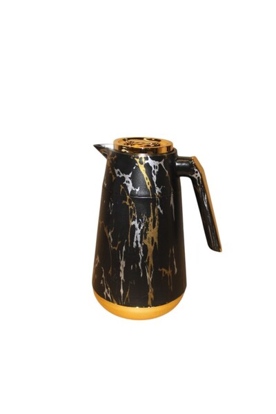 WDA ترمس فاخر بتصميم رخامي أسود وذهبي - إبريق حراري معزول للقهوة والشاي بمقبض...