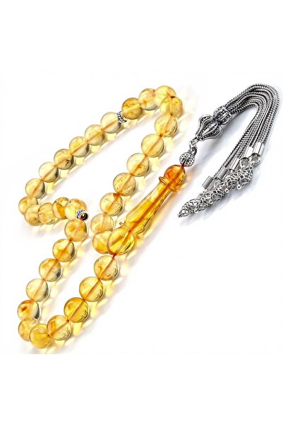 TESBİHCİBABA سبحة من حجر المسكيت الأحفوري القديم باللون الكهرماني